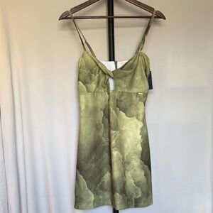Boamar Olive Green Cloud-Print Slip Dress